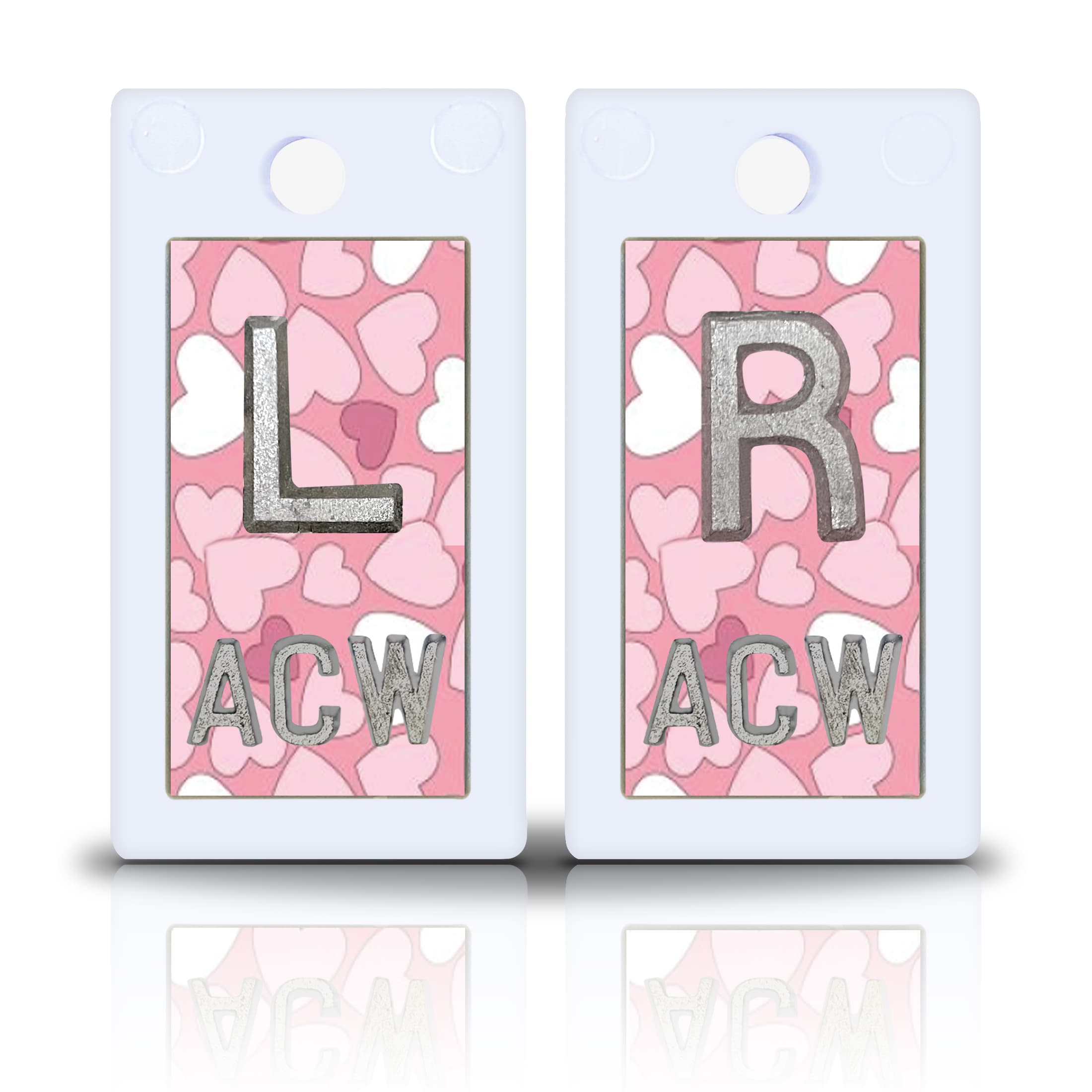 1 5/8" Plastic Lead Xray Markers with 3 Initials, Hearts Pattern Magic